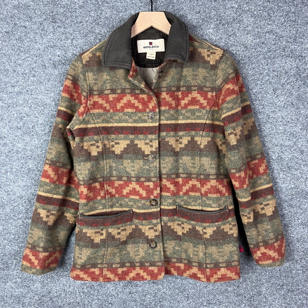 Woolrich Womens Size S Southwestern Pattern Wool Blend Barn Chore Coat